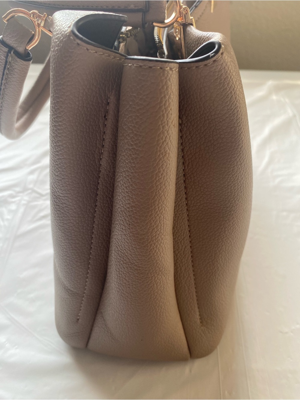 Badgley Mischka Taupe Pebbled Faux Leather Structured Satchel Handbag - Picture 6 of 12